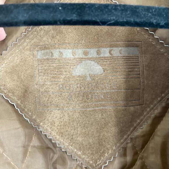 Round tree & York Vintage 90s Y2K Leather Bomber Varsity Black Brown Elbow Patch - Picture 12 of 14